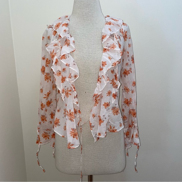 Free People NWT Floral Romantic Cottage Core Orange/White Ruffle Wrap Top XS/S - Picture 5 of 16